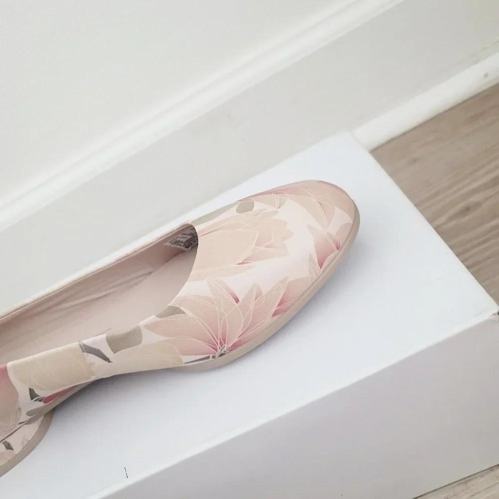 Ecco Anine Pink Beige Floral Ballet Ballerina Flats Slip On Leather Shoes 6 37_2